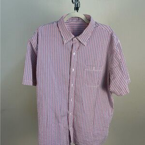 Men's Seersucker Red and White Striped Button Down Shirt